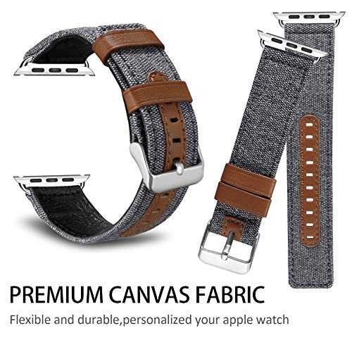 Ihillon Bands Compatible With Apple Watch 38Mm/40Mm Series 5 Series 4 Straps, Classic Canvas Fabric Genuine Leather Wristbands Silver Buckle Compatible With Iwatch Series 3/2/1 For Women Men #TOP5