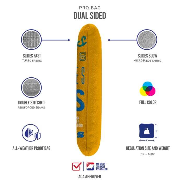 ACA Synergy Pro Dual Sided Cornhole Bags | Los Angeles Gold Design | Set of (4) All-Weather Resin Filled Stick & Slide Corn Hole Bags