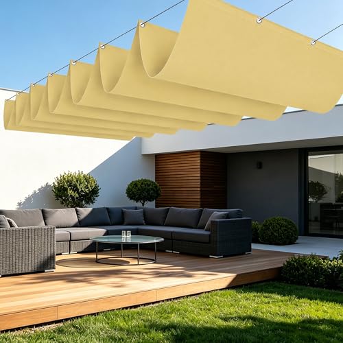 Toile ombrage rétractable vague 650x150cm imperméable sable pour terrasse - 2