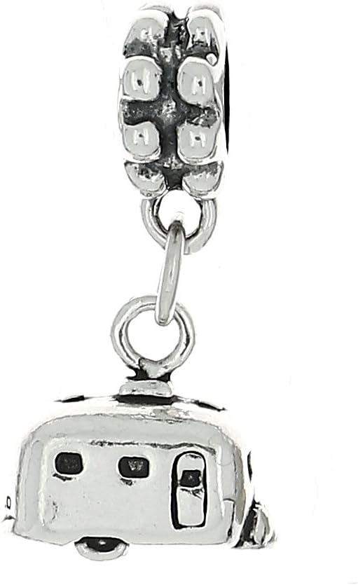 Sterling Silver Oxidized 3D Small Camper Vacation Trailer Dangle Bead Charm