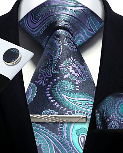 Image of Paisley Floral Mens Tie Formal Necktie Pocket Squares Ties Clips Cufflinks Classic for Men Set