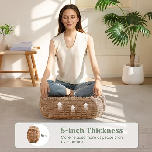 HIGOGOGO 8" Floor Pillow Cushion for Adults, Meditation Cushion Pillow, Blended Corduroy Cover, Large Square Floor Sitting for Tatami Living Room or Yoga, 2Pack, Coffee by HIGOGOGO - Image 6