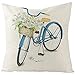 Lieson Fundas de almohada para habitación de los niños, 1 funda de cojín con estampado de 20 x 20 pulgadas, blanco, amarillo, azul, 50 x 50 cm, para bicicleta y flores, lino
