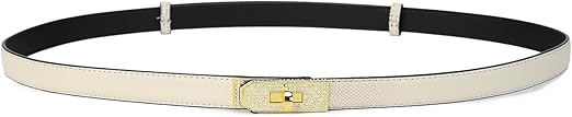Women's Skinny Leather Belt With Adjustable Gold Alloy Turn-lock Rhinestione Buckle For Dresses,Jeans