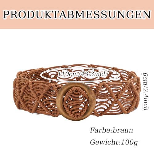 YzmrBdqc Geflochtener Rattan Taillengürtel für Frauen - Breiter Boho-Strohgürtel, Gewebter Bund