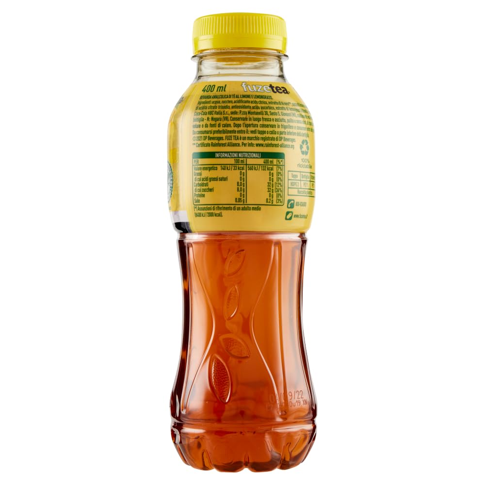 Italian Gourmet Limone tè freddo Zitronen-Eistee in PET-Flasche, 48 x 400ml | Bevanda analcolica con nota di citronella; Schwarztee-Drink erfrischend für, Gesamtnettogewicht 19,2 L + Kostenlos Polpa 400g