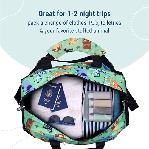 Image of Wildkin Kids Overnighter Duffel Bag - Carry-On Travel Bag for School & Sleepovers, Lightweight, Durable, Boys & Girls Ages 4-15 - Wild Animals