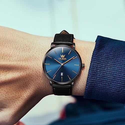 Image of OLEVS Mens Watches Minimalist Ultra Thin Fashion Casual Analog Quartz Date Watch Waterproof Slim Simple Big Face Dress Wrist Watch with Retro Leather Band for Men