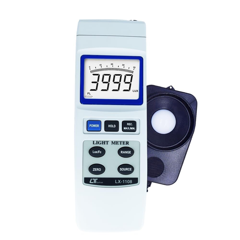 Medidor de exposición | Medidor de luz | Medidor de lux digital (0 a 400.000 lux) para auditorios, teatros, estadios, escuelas, laboratorios junto con certificado de calibración de fábrica | LX-1108