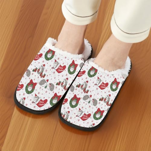 Christmas Slippers for Men Men Buffalo Plaid Funny Reindeer Santa Snowman Xmas Tree Snowflake Fuzzy Slipper Plush Winter Slip on Warm Cozy Memory Foam House Shoes Holiday Party Gifts3