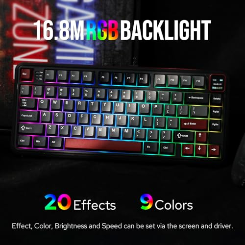 Image of MechLands Vibe75 V2 75% Wireless Gaming Keyboard with Interchangeable Screen Module, Hot Swappable Creamy Mechanical Keyboard with Gasket Structure, BT5.0 /2.4GHz /USB-C, 5-Layer Padding, RGB (Black)