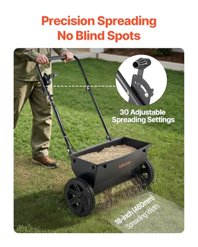 Image of VEVOR Broadcast Spreader, 50LBS Capacity, Drop Spreader with Hopper Grate, 18 in Spreading Width & 30 Settings, 10 in All Terrain Tires, Garden & Lawn Spreaders for Seed, Fertilizer