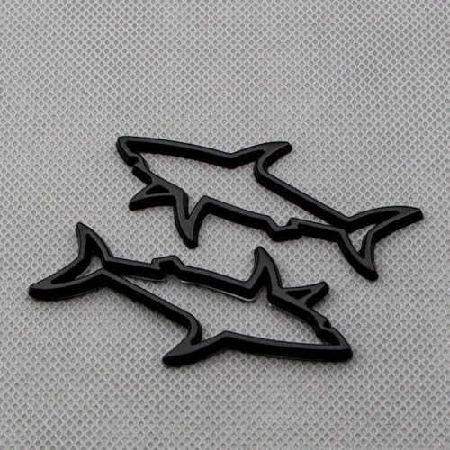 Image of 2pcs Metal Hollow Shark Logo Side Wing Door Fish Car Rear Lid Trunk Badge 3D Sticker Emblem (Matte Black)