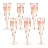 MR.FOAM Disposable Champagne Flutes, 6PC Rose Gold Glitter Plastic Champagne Glasses for Parties, 6.5 OZ