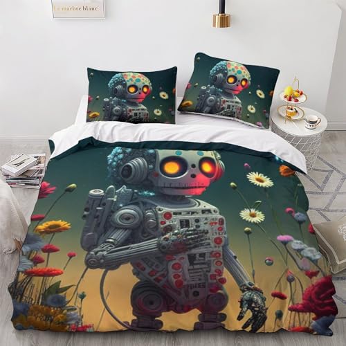 Parure de lit impression 3D skeleton en microfibre housse de couette 220x240cm king - 2