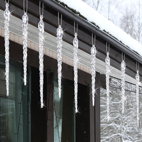 Jenaai 12 Pcs Extra Large Icicle Ornaments 10-12 Inch Acrylic Christmas Tree Crystal Decorations Hanging Twisted Clear Icicle Drop Ornaments for Xmas Holiday New Year Home Decor