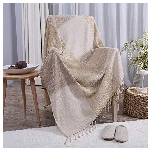 KKJJ Sofffilt soffa stolskydd Chenille Jacquard tofsar bordsduk vändbar bomull bohemisk överkast för säng sofföverdrag skydda dina möbler, 2-sits