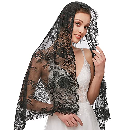 Mantilla de encaje floral para iglesia y velo infinito católico blanco 4
