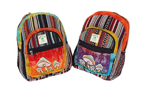 Unique Mushroom Embroidered Tie Dye Himalaya Hemp Hippie Backpack Festival Backpack Hiking FAIR TRADE Handmade with Love. (LARGE)