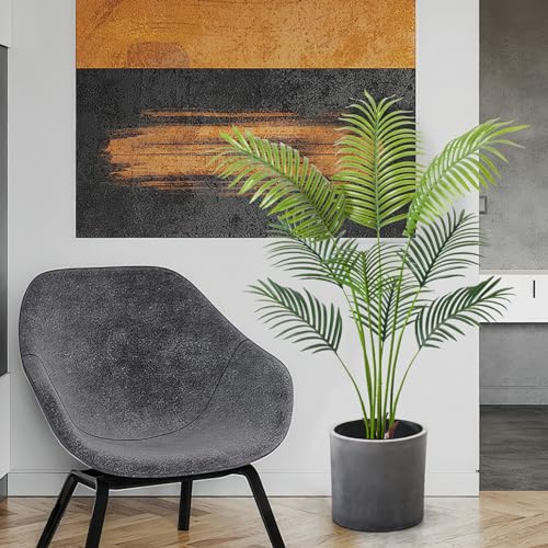 Artificial Golden Cane Palm Tree 4 Feet Faux Plant for Home Decor Indoor Outdoor Faux Areca Palm Tree in Pot for Home Office Perfect Housewarming Gift with Adjustable Trunks