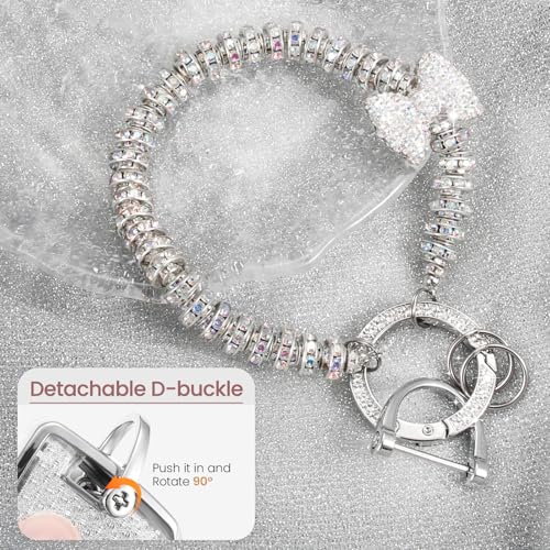 Image of for Cadillac Key Fob Cover with Fashionable Zirconia Wristlet KeyChain, Enchanting Diamond Patterns Soft Case for Escalade ATS XT4 /5 /6 XTS SRX STS (White, A2)