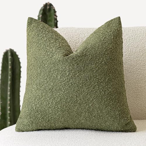 Image of Foindtower Decorative Textured Boucle Throw Pillow Covers Accent Solid Pillow Cases Neutral Soft Cozy Couch Cushion Case for Chair Sofa Bedroom Living Room Home Decor 26 x 26 Inch,Green