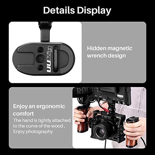 UURig 1/4\" Wood Handle Grip Left Right Compatible for Sony A6400 A6600 A7III Nikon Canon Panasonic Camera Cage, for iPhone/Smartphone Video Rig Video-graphy Accessories Mobile Filming Hold Bracket - Thumbnail 7