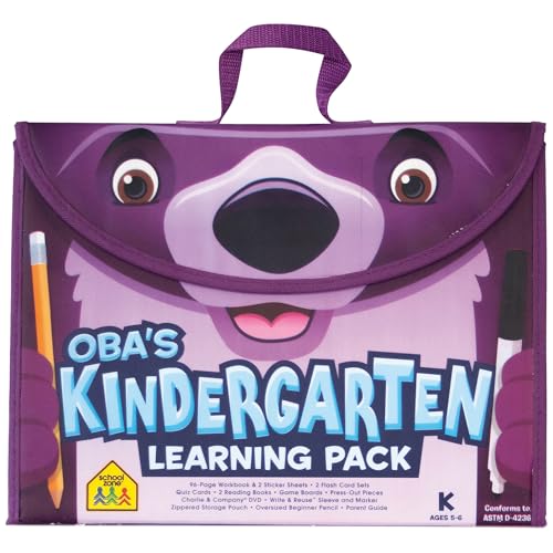 School Zone Oba’s Kindergarten Learning Pack: Pre-K, Workbooks, Flash Cards, Early Reading Books, Math, Writing Skills, Write & Reuse, Educational Games, Carrying Case, Pencil & Wipe-Clean Marker