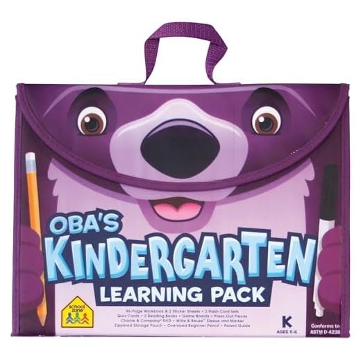 School Zone - Oba’s Kindergarten Learning Pack - Ages 5-6, Workbook, Flash Cards, Early Reading Books, Math, Writing Skills, Write & Reuse, Educational Games, Carrying Case, Pencil & Wipe-Clean Marker