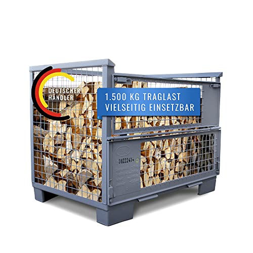 Eurogitterbox Gitterbox I Für Industrie, Garten & Brennholz Aufbewahrung I German Seller I 1240 mm x 970 mm x 835 mm I grau aus Stahl, Traglast 1500 kg, Gewicht 70 kg, für Lager und Transportzwecke