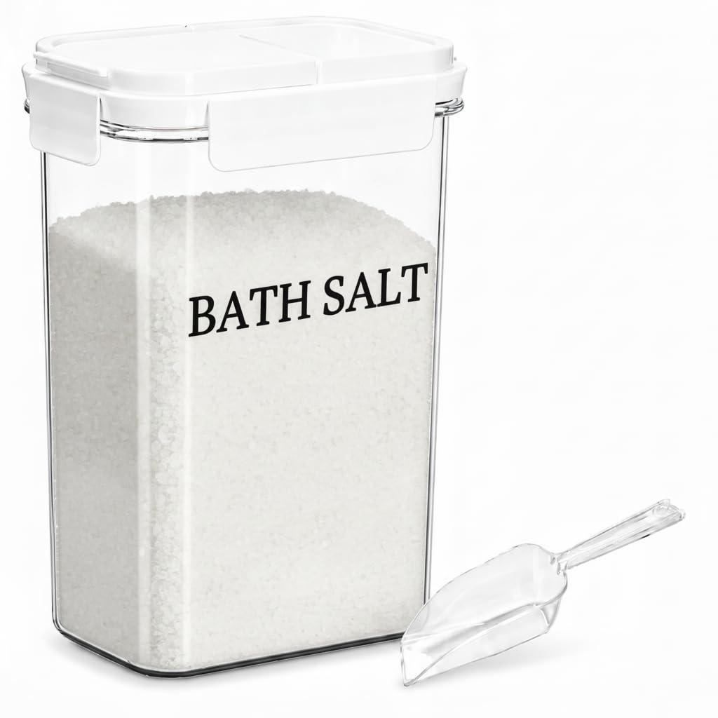 Punorric Clear Bath Salt Jar with Scoop, 2.3L Storage Jars with Lip, Bath Bomb Dispenser Bathroom Organizers and Bathroom Decor and Accessories for Women