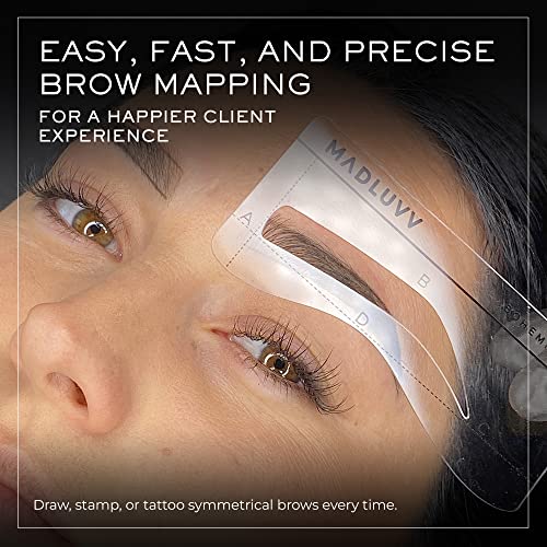 MADLUVV Eyebrow Shaper Stencils, Reusable Brow Microblading Template for PMU Professionals, Semi-Permanent Tattoo Makeup Mapping, 3 Pliable Plastic Shapes - 2 Width Sizes, 3 Thickness Levels - 6 Pack