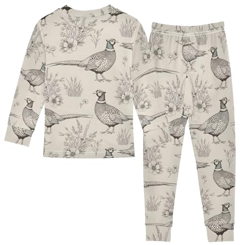 Pajama Sets Long Sleeve Birds Flowers and Grass Pattern Soft Comfy Sleepwear 2 Piece PJS 3-8T3