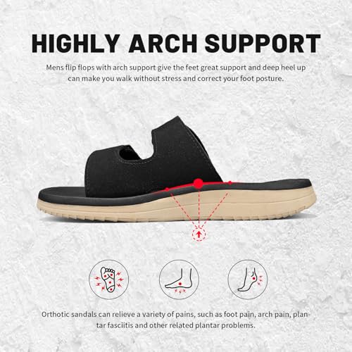 Image of Mens Sandals Arch Support Comfortable Beach Slides with Adjustable Buckle Straps Slippers for Men
