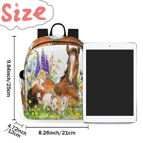 Mini Backpack Purse for Women Girls, Floral Horse Small Backpack Horse and Kitten Lightweight Casual Travel Bag Daypack for Teens Kids School Adult3