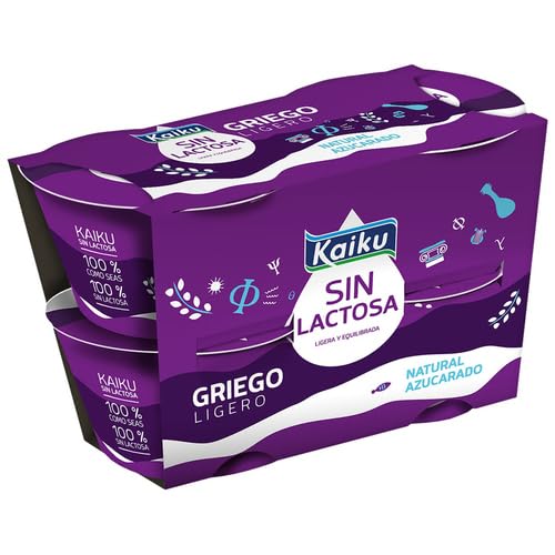 (6 PACK) DE 4 x 90 g. KAIKU Yogur griego ligero Sin lactosa SABORES VARIOS (REFRIGERADO) (SABORES...