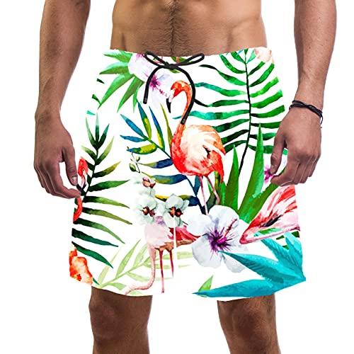 Short de bain Tropical pour homme avec doublure maille, imprimé flamant rose multicolore taille L