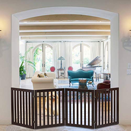 Bonnlo 30’’ Tall Dog Gates For The House/Doorways/Stairs, Free Standing Pet Gate For Dogs Puppy Fence Indoor With 4 Foot Supporters, 83’’ Width, Espresso #TOP4