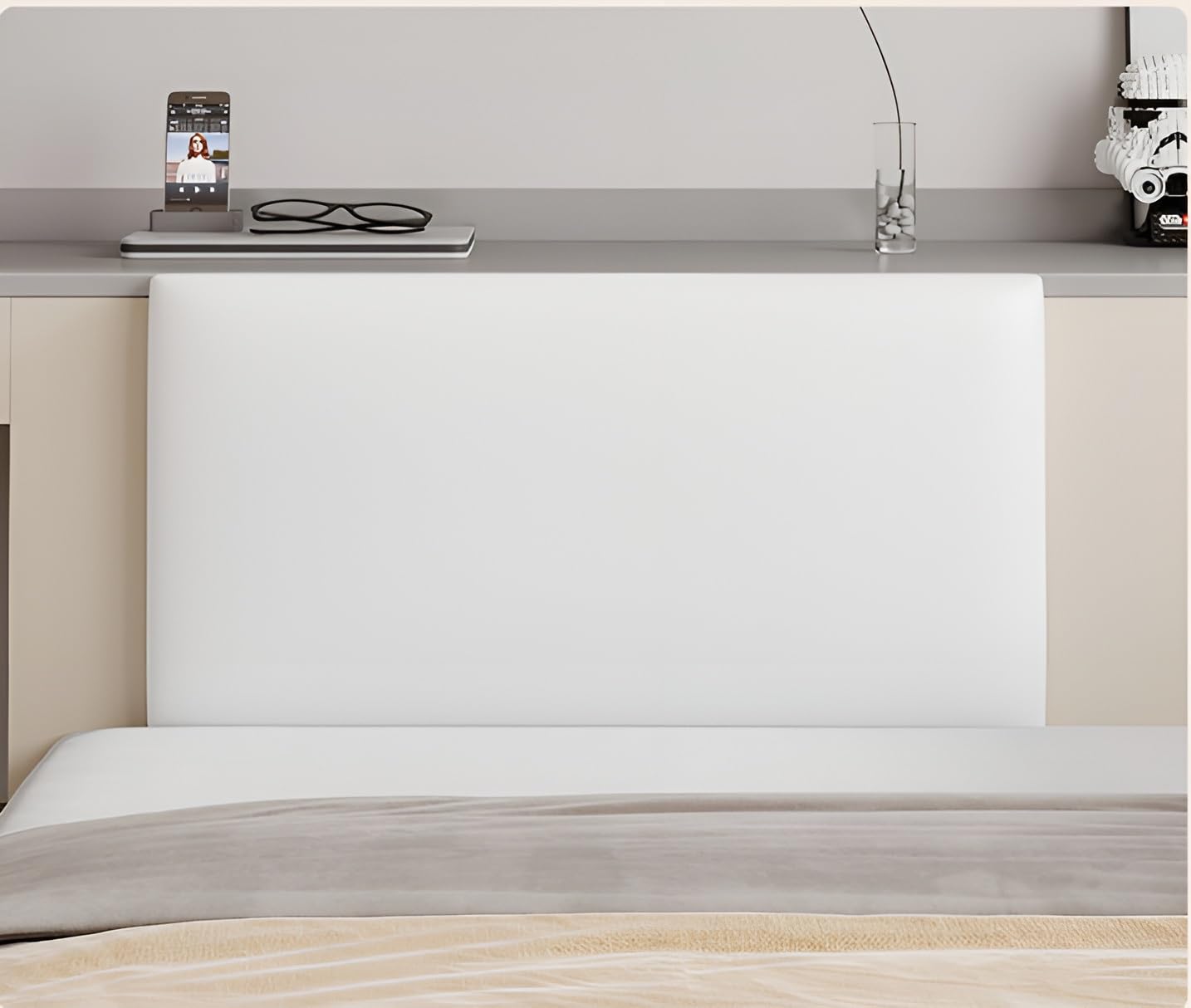 3D Thicken Upholstered Wall Panels PU Leather, Padded Wall Panels for Bedroom Easy Installation, Anti-collision, Peel and Stick Headboards for Bedroom, Children's Room, Hotel ( Color : White , Size :