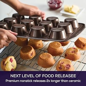 Circulon Nonstick Bakeware 12-Cup Muffin Tin, Brown, Steel Circulon Nonstick Bakeware 12 Cup Muffin Tin Brown Steel