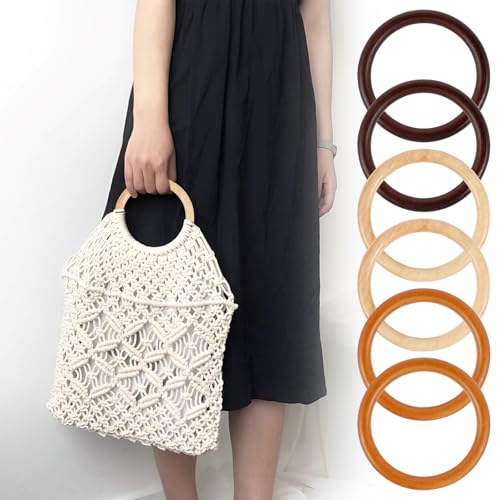 Lista de Asas que puedes comprar esta semana. 43 KOUISYY - 6 asas de madera para bolsa de 3 colores, asa de repuesto para bolso, suministros para hacer bolsos, asas redondas hechas a mano para bolsa de ganchillo, pajitas de...