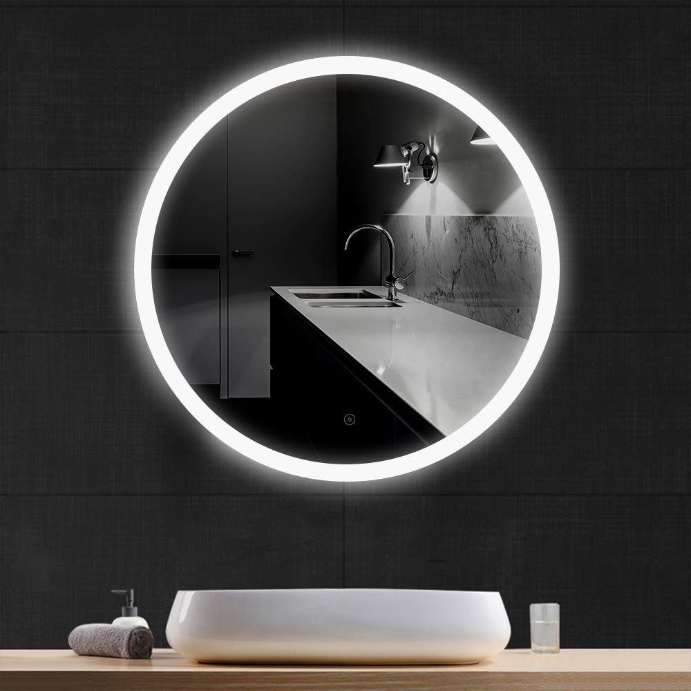 MAYMA 70 * 70cm Espejo Redondo De Baño con Iluminación LED Espejo Cosméticos De Pared Iluminación Iluminación Iluminación con Control De Pulverización,Espejo LED,Antiempañado(Blanco cálido)