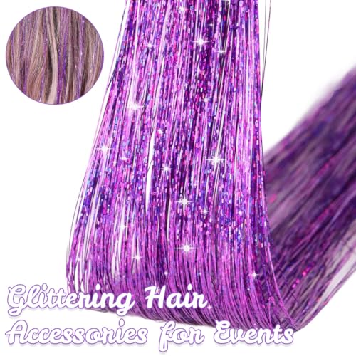 Image of MAYCREATE 6pcs Hair Tinsel Extensions Glittering Clip-on Purple Glittering Tinsel Hair Extensions for Styling Girls Fairy Kit for Party, Festival