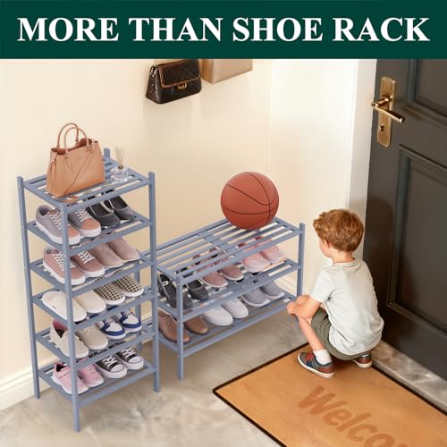 Image of Smiry Bamboo Shoe Rack, 5 Horizontal Slats, 4 Tier - 26.8 inch Wide, Grey