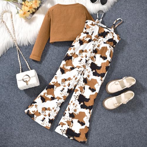 Image of HIHA Girls Sleeveless Jumpsuits Outfit Long Sleeve Twist Front Tops Romper Clothes Set Size 4-12