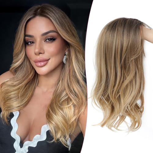 PANEWAY Hair Topper 18 Inch Body Wavy Hair Toppers for Women Natural Coverage Lightweight Comfortable Design, Adds Volume, Seamless Natural Blend - Brown Blonde with Dark Root, 18 Inch