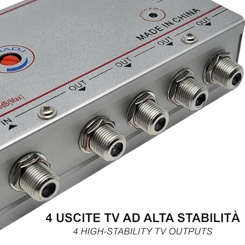 Miniatura 4 de Fast World Shopping Amplificador De Señal De Antena De Tv De 4 Salidas Amplificador De Antena De Tv De Interior, Transmisión Digital Terrestre Para Decodificadores Y Televisores Centralita Y