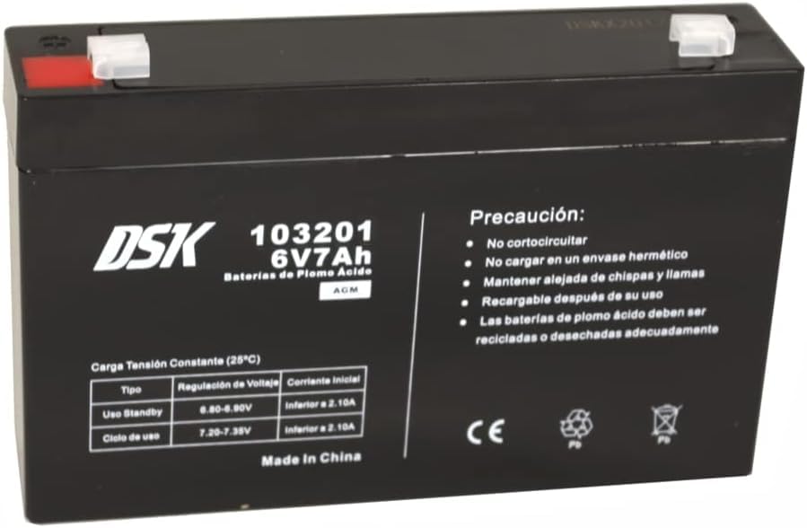 Batería de Plomo 6V 7Ah Compatible con terminales F1 y F2 DSK