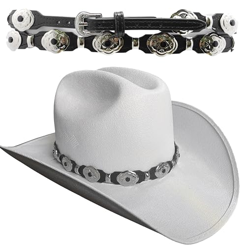 Western Silver Concho Hat Band Decorative Belt with Scalloped Concho and Adjustable Buckle Set