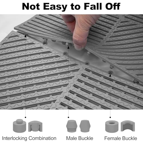 Image of ToLanbbt Modular Interlocking Cushion 12P 11.8 inch x 11.8 inch Interlocking Rubber Floor Drain Holes Non-Slip Splicing Drainage Mats for Deck, Shower, Kitchen, Drain Pool, Sauna Bath (Grey, Diagonal)